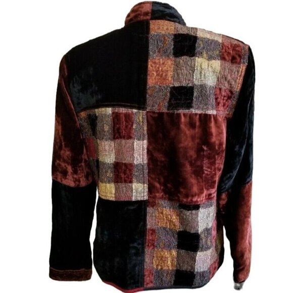 Vintage Size Small Reversible Jacket Patchwork Velvet and Silk Blend Yak Magik - Picture 2 of 12